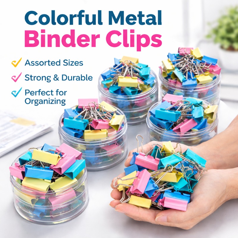 Binder Clip Assorted - Juego de 40 clips metálicos largos